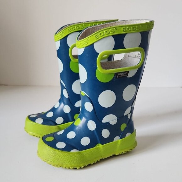 BOGS | Polka Dots Rain Boots Navy Green Sz 7 - Picture 1 of 4